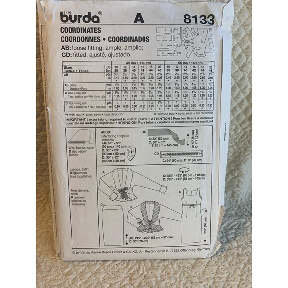 Burda Misses Dress Skirt Jacket Sewing Pattern sz 10-20 8133 - uncut - Picture 5 of 9